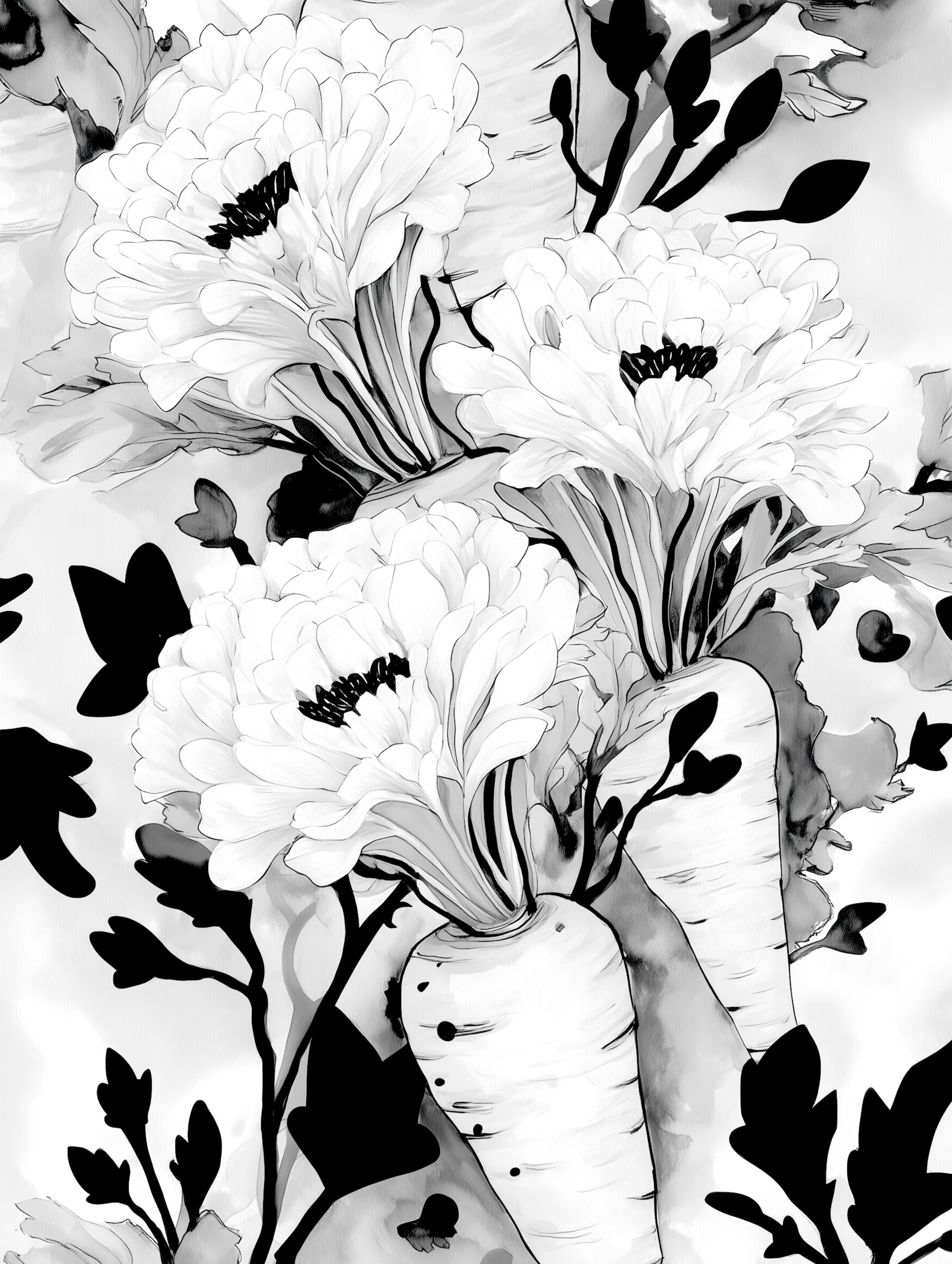 Free printable carrot coloring page for adults featuring artistic carrots